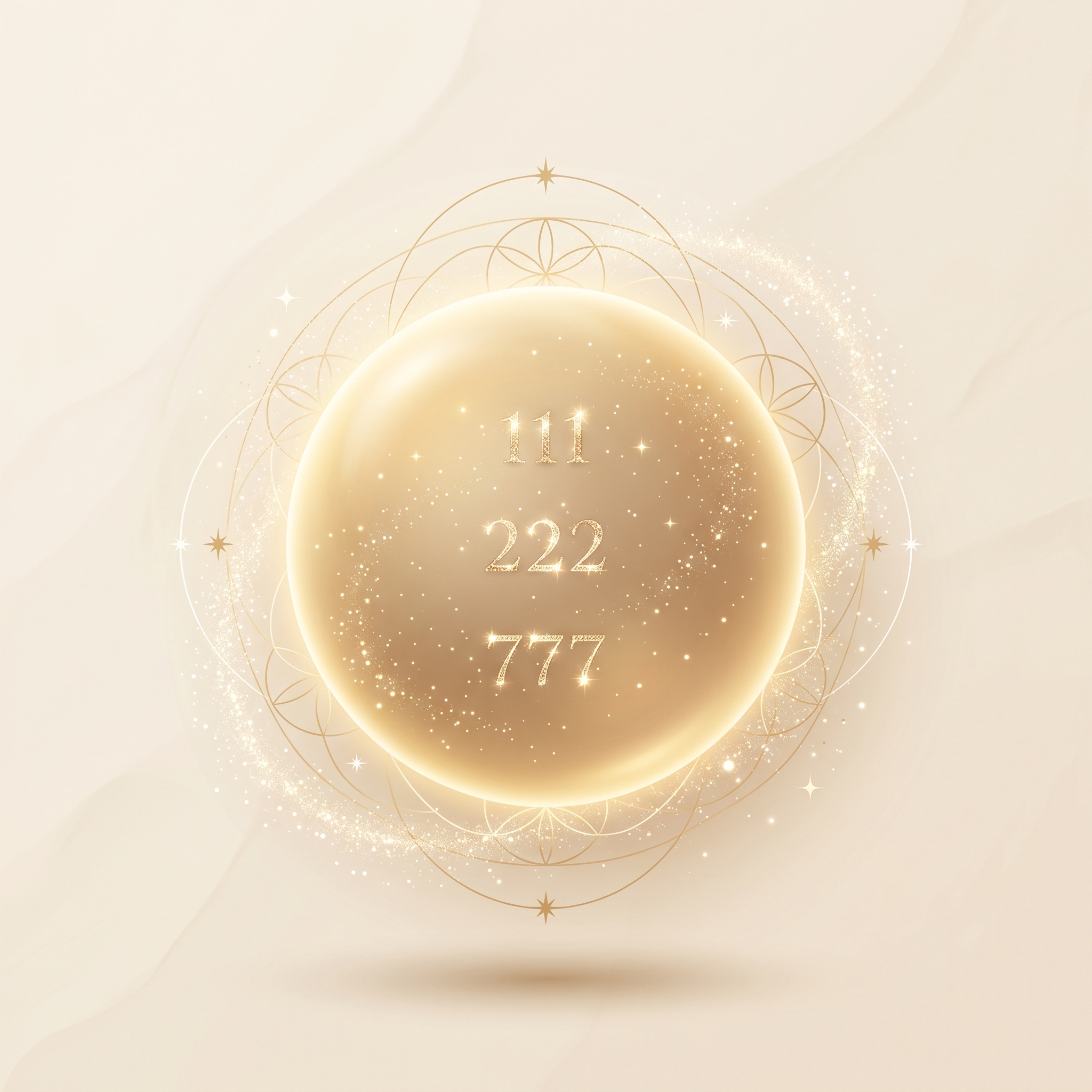 Gouden lichtbol met de getallen 111, 222 en 777