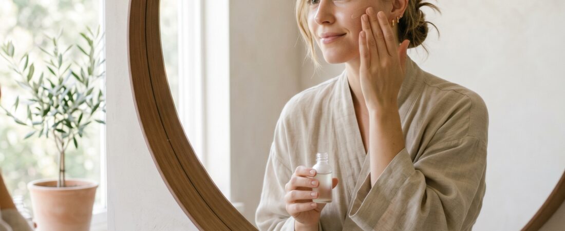 Vrouw kijkt in een ronde spiegel — hoe anderen jou zien